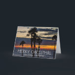 Merry Christmas from San Diego, California Holiday Card<br><div class="desc">Tall palm trees silhouetted and laced with Christmas lights near the beach. It's Christmas in San Diego,  California,  and it's probably 75 degrees during this winter day.</div>