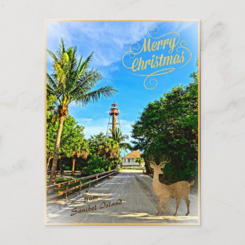 Merry Christmas from Sanibel Island FL Lighthouse  Holiday Postcard