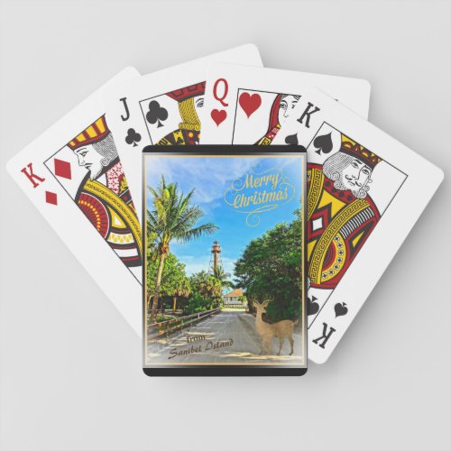Merry Christmas from Sanibel Island FL Lighthouse  Poker Cards