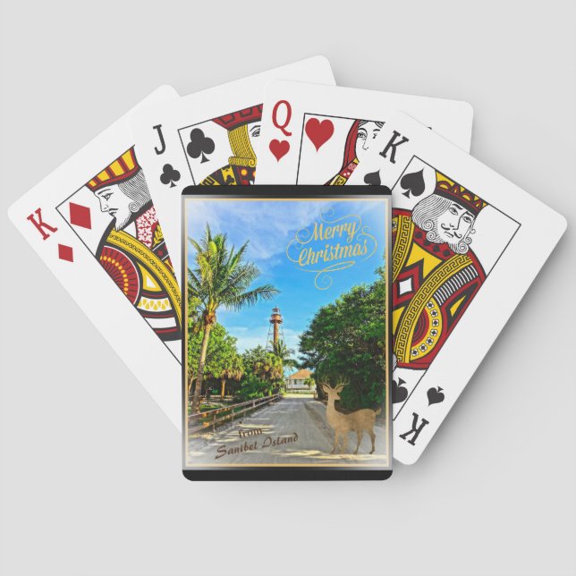Merry Christmas from Sanibel Island FL Lighthouse  Poker Cards (Back)