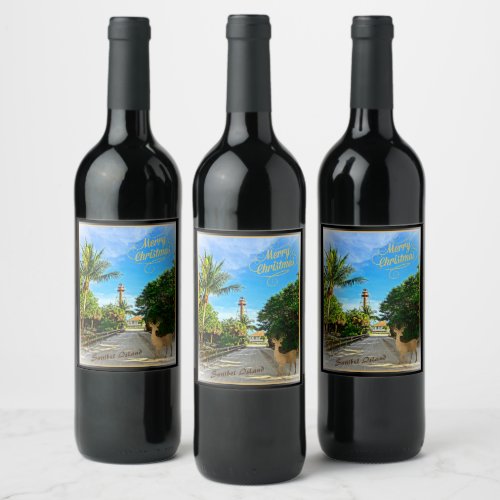 Merry Christmas from Sanibel Island FL Lighthouse  Wine Label