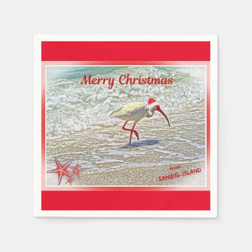 Merry Christmas from Sanibel Island FL White Ibis  Napkins