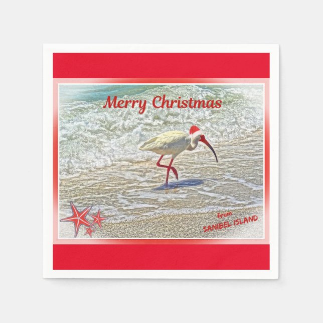 Merry Christmas from Sanibel Island FL White Ibis  Napkins (Front)