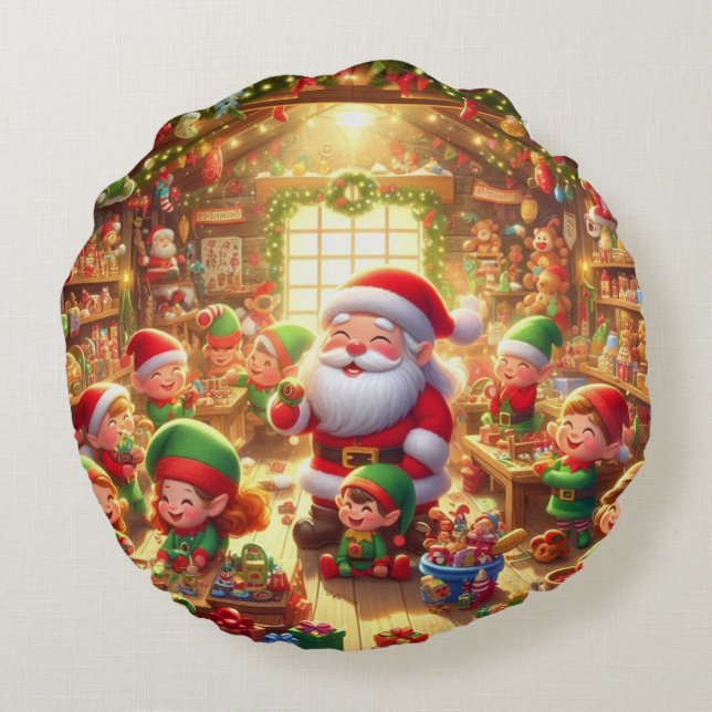 Merry Christmas From Santa and His Elves  Round Pillow (Back)