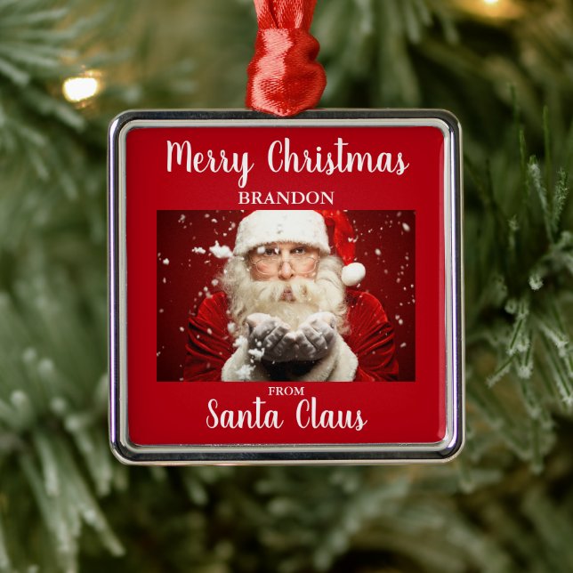 Merry Christmas From Santa Claus ADD NAME Metal Ornament (Tree)