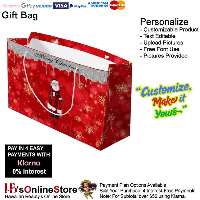 Merry Christmas From Santa Claus Holiday Charm Large Gift Bag (Merry Christmas From Santa Claus Holiday Charm Large Gift Bag.)