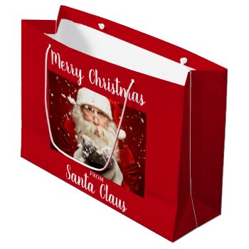 Merry Christmas From Santa Claus Red Large Gift Bag by HappyMemoriesPaperCo at Zazzle