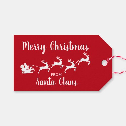 Merry Christmas From Santa Claus Reindeer Red Gift Tags