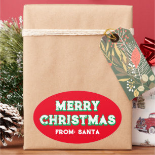 Merry Christmas From Santa Editable Text Red Oval Sticker