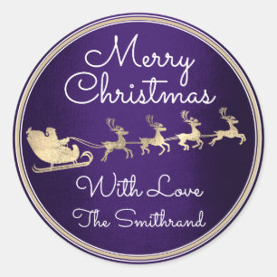 Merry Christmas From Santa Reindeer Sleight Navy  Classic Round Sticker