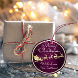 Merry Christmas From Santa Reindeer Sleight Purple Classic Round Sticker<br><div class="desc">florenceK design</div>