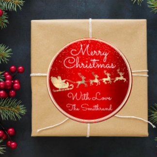 Merry Christmas From Santa Reindeer Sleight Red Classic Round Sticker