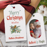Merry Christmas From Santa Rounded Lozenge Photo Gift Tags<br><div class="desc">Merry Christmas kids photo christmas gift tag from Santa or Father Christmas (edit to your preference) with custom photo on the back. The design features your custom photo, personalized text and, you can also change the color of the typography and the background. Your photos are displayed in 16:9 portrait format...</div>