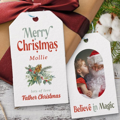 Merry Christmas From Santa Rounded Lozenge Photo Gift Tags