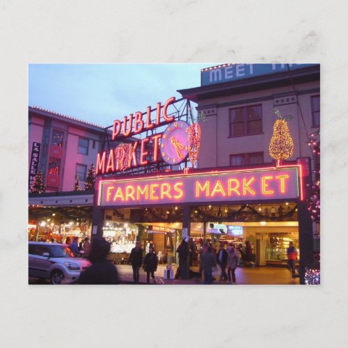 Merry Christmas from Seattle Pike Place Market Holiday Postcard