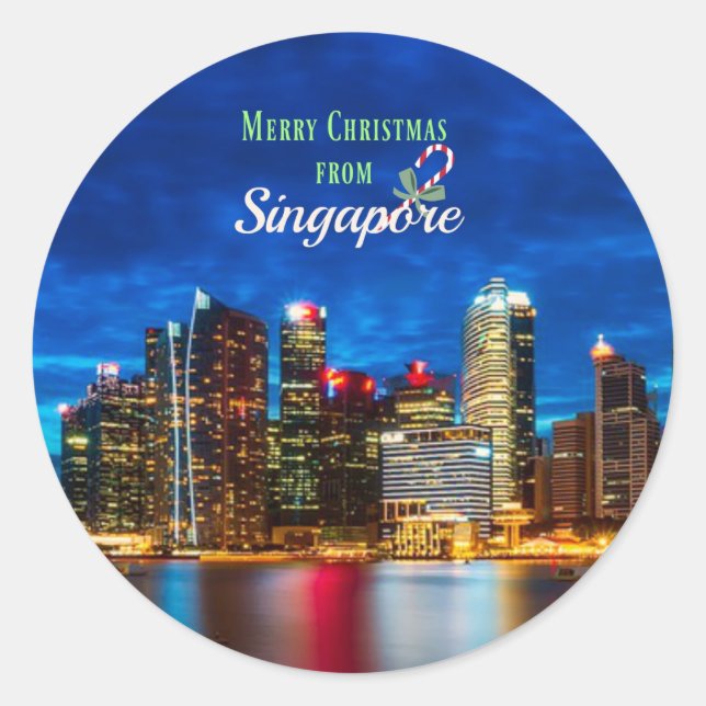Merry Christmas from Singapore Classic Round Sticker (Front)