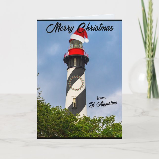 Merry Christmas from St Augustine FL Lighthouse  Holiday Card (Front)