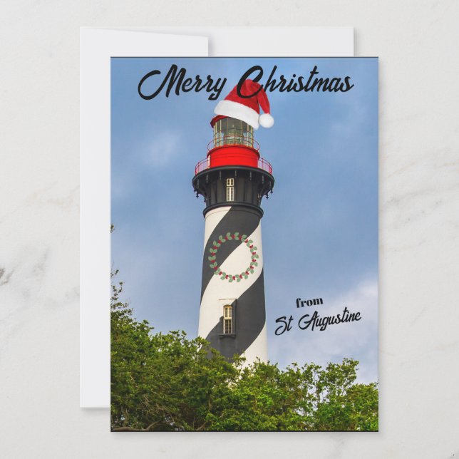 Merry Christmas from St Augustine FL Lighthouse Holiday Card (Front)