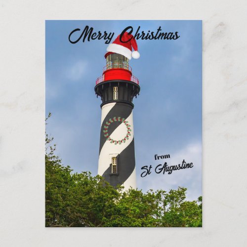 Merry Christmas from St Augustine FL Lighthouse  Holiday Postcard