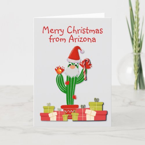 Merry Christmas From State Saguaro Cactus Santa Holiday Card