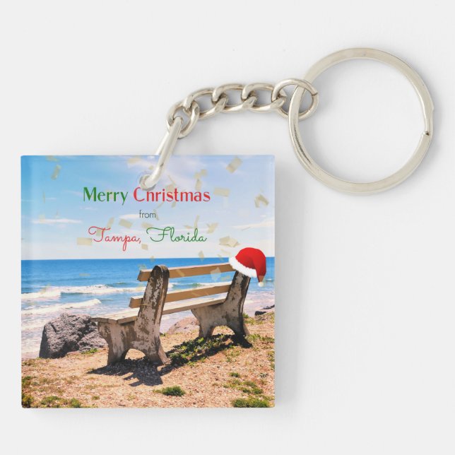 Merry Christmas from Tampa, Florida Keychain (Back)