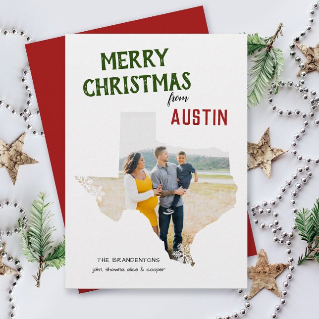 Merry Christmas from Texas One Photo Holiday Card (From Texas with love one photo Christmas holiday card and moving announcement )