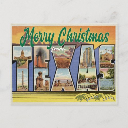 Merry Christmas from Texas Vintage Postcard