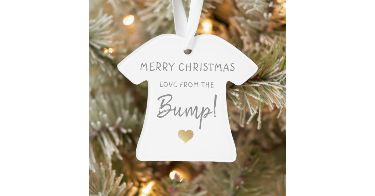 Merry Christmas From The Baby Bump Gold Heart Ornament Zazzle Com Merry Christmas From The Baby Bump Gold Heart Ornament Zazzle Com