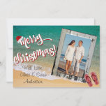 Merry Christmas From the Beach Christmas Card<br><div class="desc">Tropical theme beach Christmas card features ocean waves,  sand,  and proclaims,  "Merry Christmas!". Fun and festive beachy holiday card.</div>