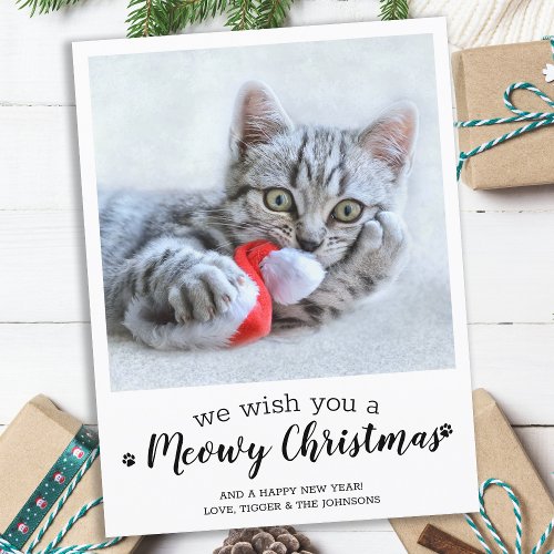 Merry Christmas From The Cat Modern Pet Photo Holi Postcard