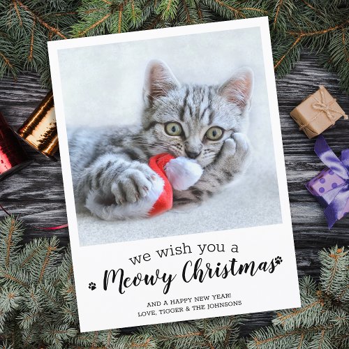 Merry Christmas From The Cat Modern Pet Photo Holiday Postcard