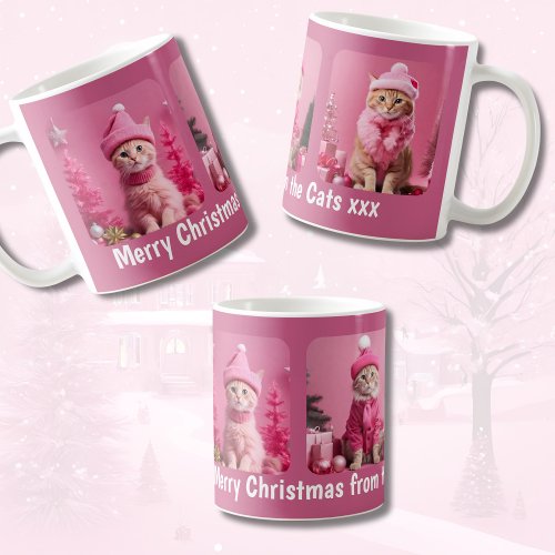 Merry Christmas from the cats Pink holidays Coffee Mug