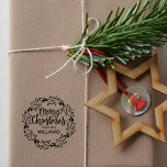 Merry Christmas from the (custom) Family,  Rubber Stamp<br><div class="desc">This christmas design features holiday wishes inside wreath.</div>