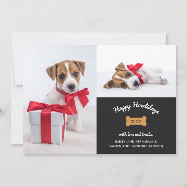 Merry Christmas from the Dog | Charcoal Photo Grid Holiday Card (Front)