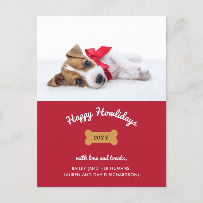 Merry Christmas from the Dog | Red with Photo Holiday Postcard | Zazzle.com