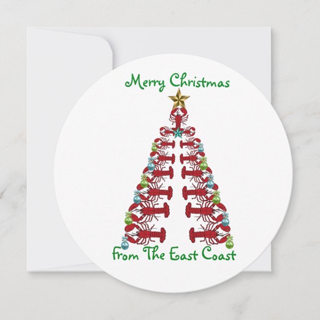 Merry Christmas from the East Coast lobster tree Holiday Card (Front)