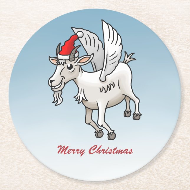 Merry Christmas from The Flying Goat Round Paper Coaster (Front)