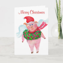 Merry Christmas from the Flying Santa Pig Holiday Card