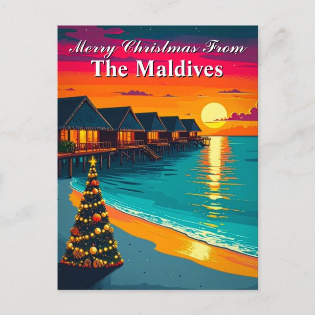 Merry Christmas from the Maldives Tropical Sunset Postcard (Front)