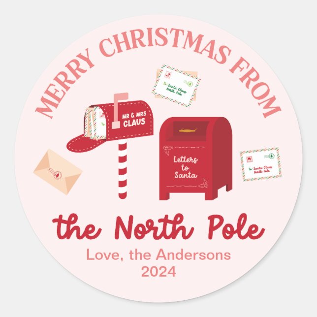 Merry Christmas from the North Pole Classic Round Sticker (Front)