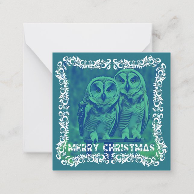 Merry Christmas from the Owls in the Bayou Green Note Card (Front)