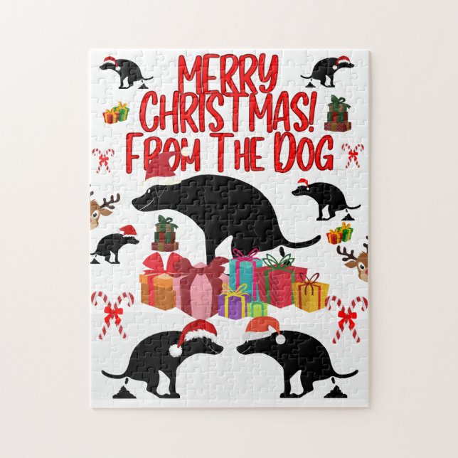 Merry Christmas from the Pooping Dog - Funny Holid Jigsaw Puzzle (Vertical)