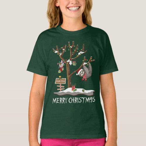 MERRY CHRISTMAS FROM THE SLOTH POLE Girls Holiday T_Shirt