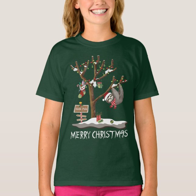 MERRY CHRISTMAS FROM THE SLOTH POLE Girl's Holiday T-Shirt (Front)