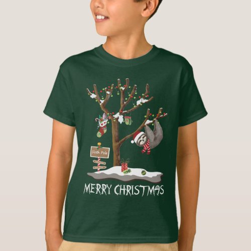 MERRY CHRISTMAS FROM THE SLOTH POLE Kids T_Shirt