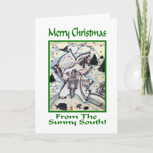Merry Christmas From The Sunny South Biker Greetin Holiday Card (Front)