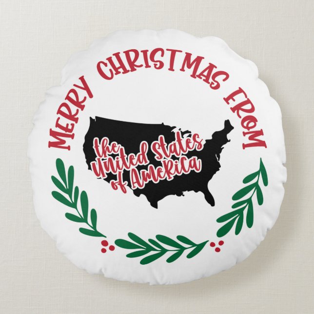 Merry Christmas From the United States of America Round Pillow (Front)