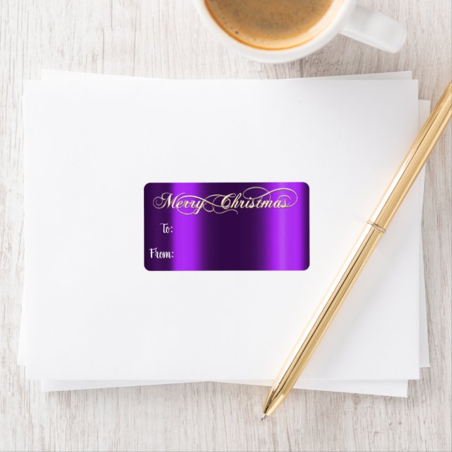 Merry Christmas From To Hand Lettered Gold Violet Label (Insitu)
