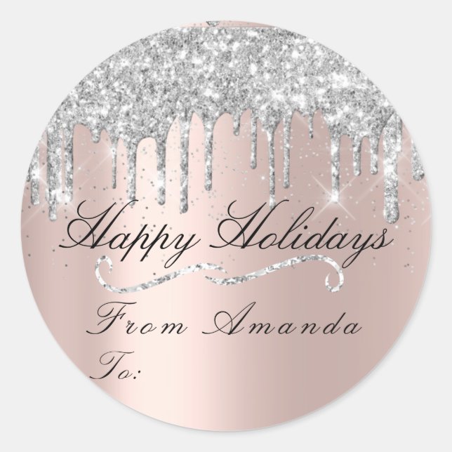 Merry Christmas From To Holidays Gray New Rose Classic Round Sticker (Front)