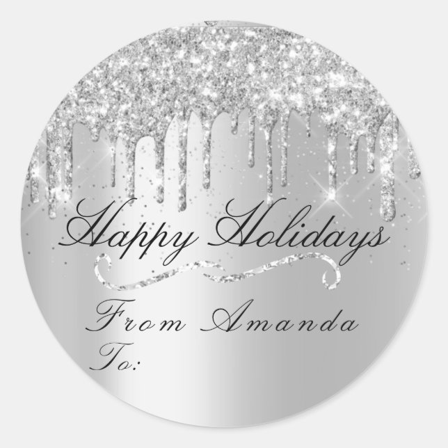 Merry Christmas From To Holidays Spark Gray New Ye Classic Round Sticker (Front)